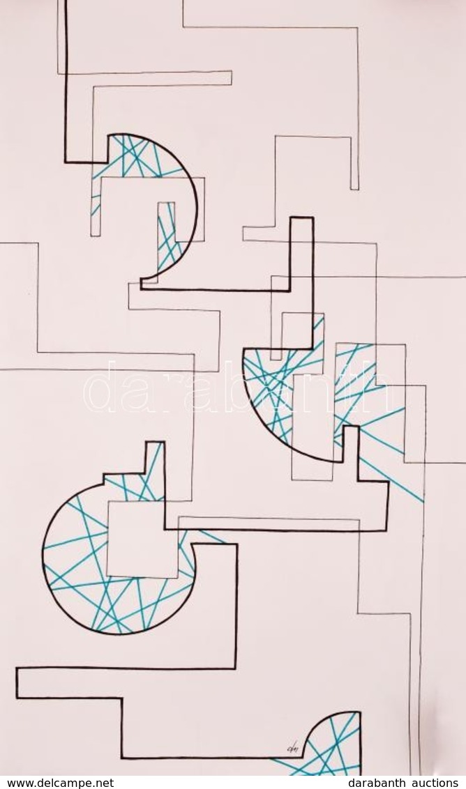 Kun Sarolta (1990- ): Geometria. Vegyes Technika, Papír, Jelzett, Feltekerve, 50×30 Cm - Andere & Zonder Classificatie