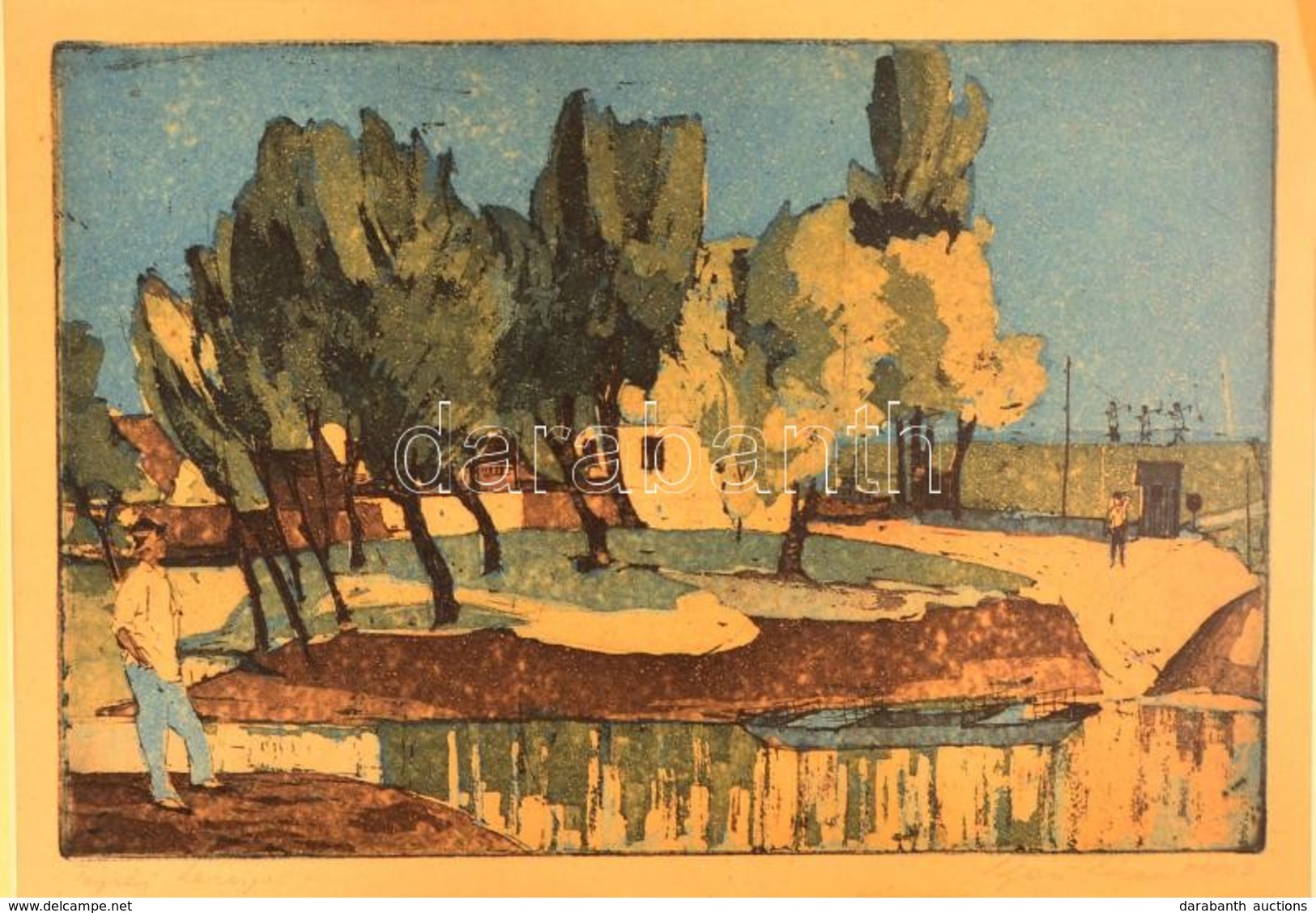 Nyári Lóránt (1928-1982): Tápéi Legény. Színes Rézkarc, Papír, Jelzett, üvegezett Keretben, 19×29 Cm - Andere & Zonder Classificatie