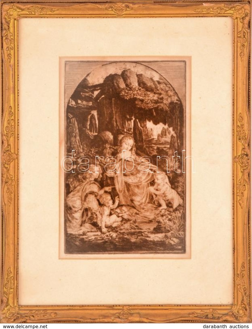 Prihoda István (1891-1956): Sziklás Madonna. Rézkarc, Papír, Jelzett, üvegezett Sérült Keretben, 27×16 Cm - Andere & Zonder Classificatie