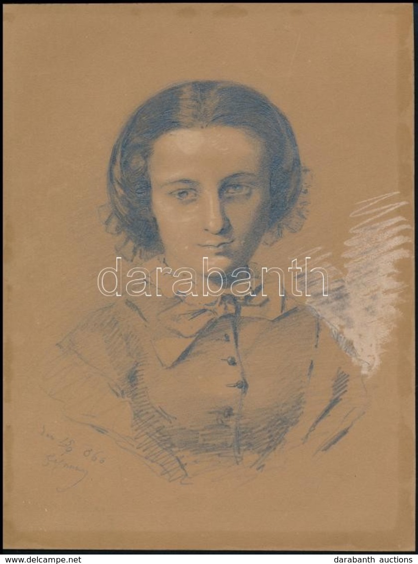 Olvashatatlan Jelzéssel: Női Portré 1866. Ceruza-fedő Festék, Papír, 22×17 Cm - Andere & Zonder Classificatie