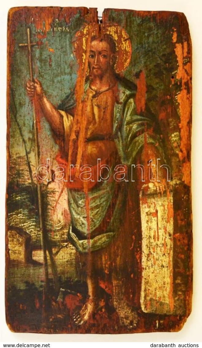1835 Jelzés Nélkül: Krisztus Ikon. Festett Fa Tábla, Sérült, 17,5×10,5 Cm - Autres & Non Classés