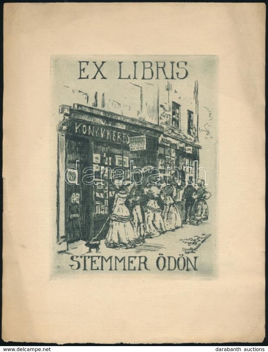 Conrád Gyula (1877-1959): Ex Libris Stemmer Ödön. Rézkarc, Papír, Jelzett A Karcon, 15×12 Cm - Other & Unclassified