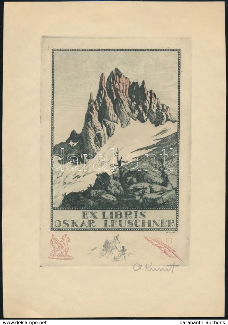 Adolf Kunst (1882-1937): Ex Libris Oscar Leuschner. Rézkarc, Papír, Jelzett, 19×12 Cm - Autres & Non Classés