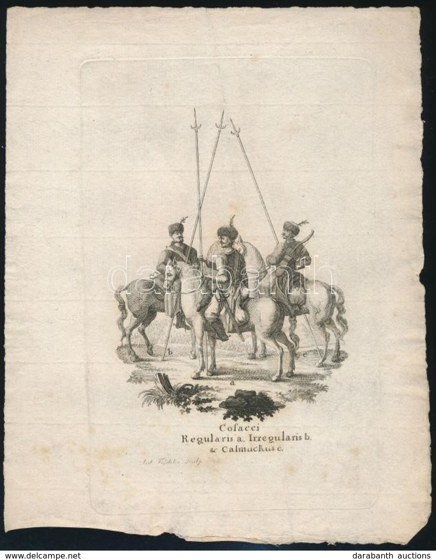 1789 A Kozák Katonák- Cosacci Regularis A. Irregularis B & Calmuckus C. Ant Tischler Rézmetszete. Megjelent: Grondski, S - Estampes & Gravures