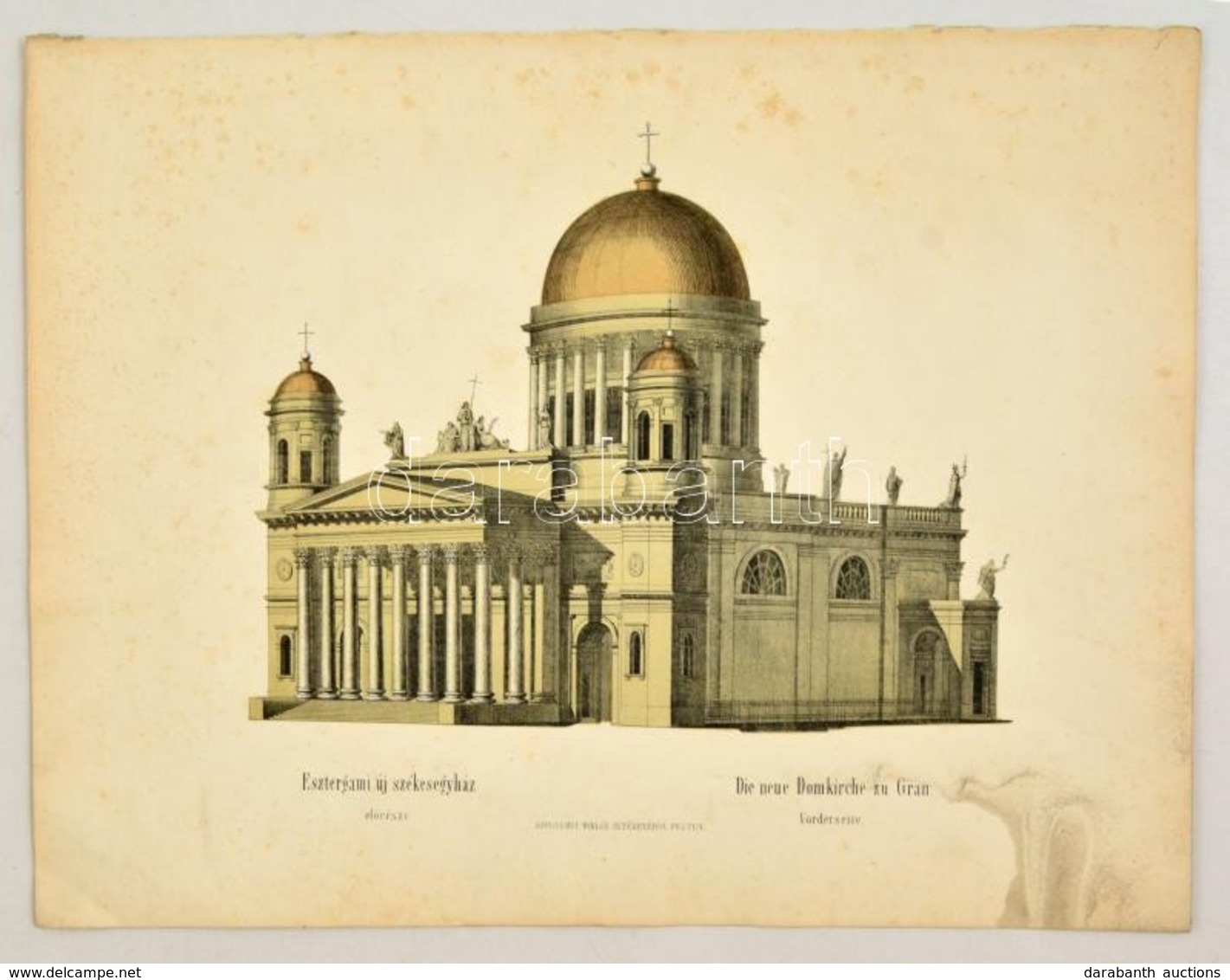 1847 Esztergami új Székesegyház, Lithográfia Szerelmey Miklós (1803-1875) Műhelyéből. Lapméret 33x26 Cm - Estampes & Gravures