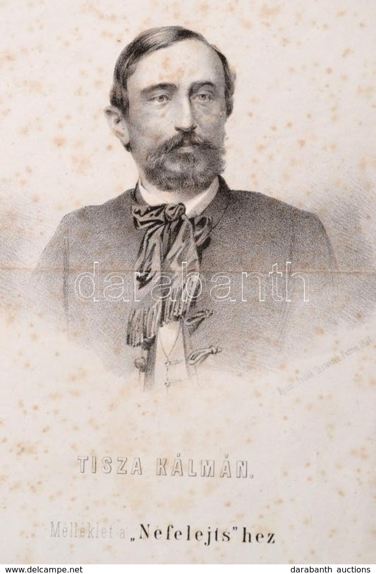 1866 Tisza Kálmán Kőnyomatos Portréja. Pollak Testvérek, Pest. Foltos. 24x28 Cm - Estampes & Gravures