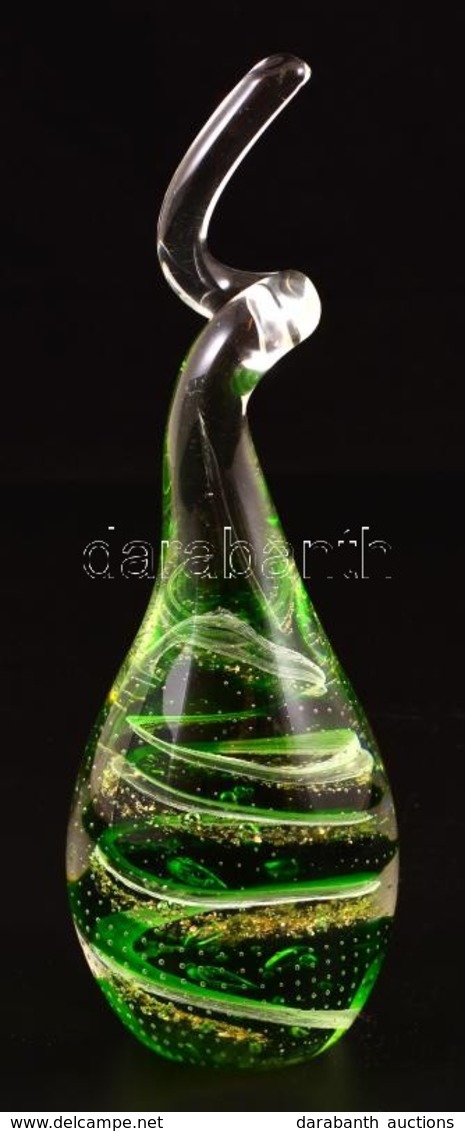 Muranói Csavart Zöld üvegdísz, Apró Kopásokkal, M: 27 Cm - Glass & Crystal