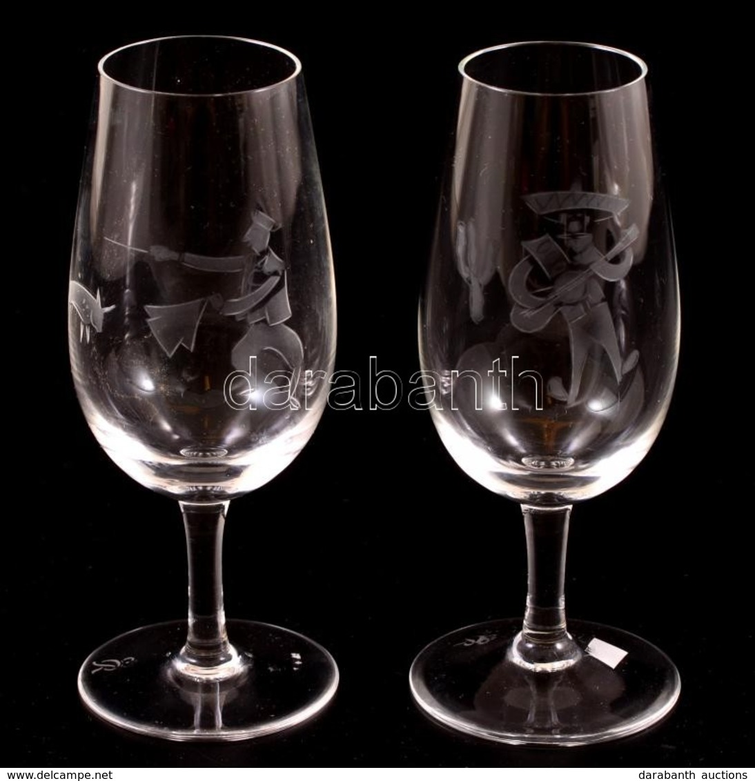 Rosenthal Kristály Talpas Pohár (mexikói Gitáros, Torreádor), Jelzett, Hibátlan, M:13 Cm (2×) - Verre & Cristal