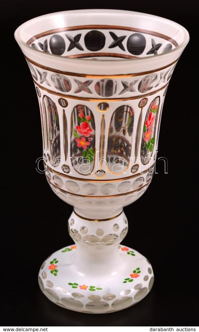 Virág Mintás Kehely, Több Rétegű, Kézzel Festett, Apró Karcolásokkal, M: 18 Cm - Verre & Cristal