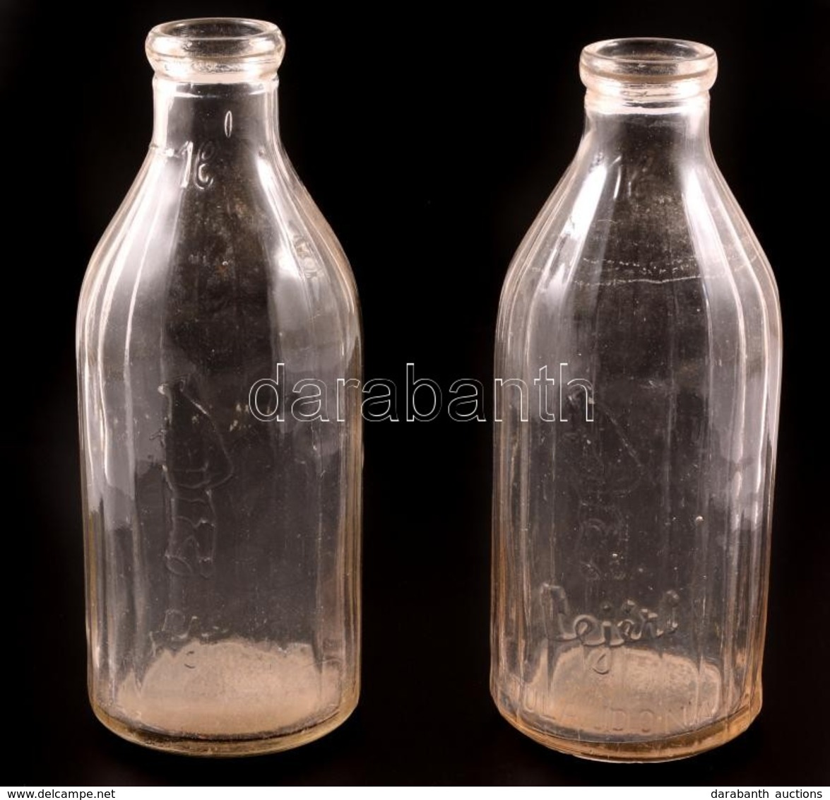 Tejes üveg, 2 Db, Kopásnyomokkal, M: 24 Cm - Glas & Kristal