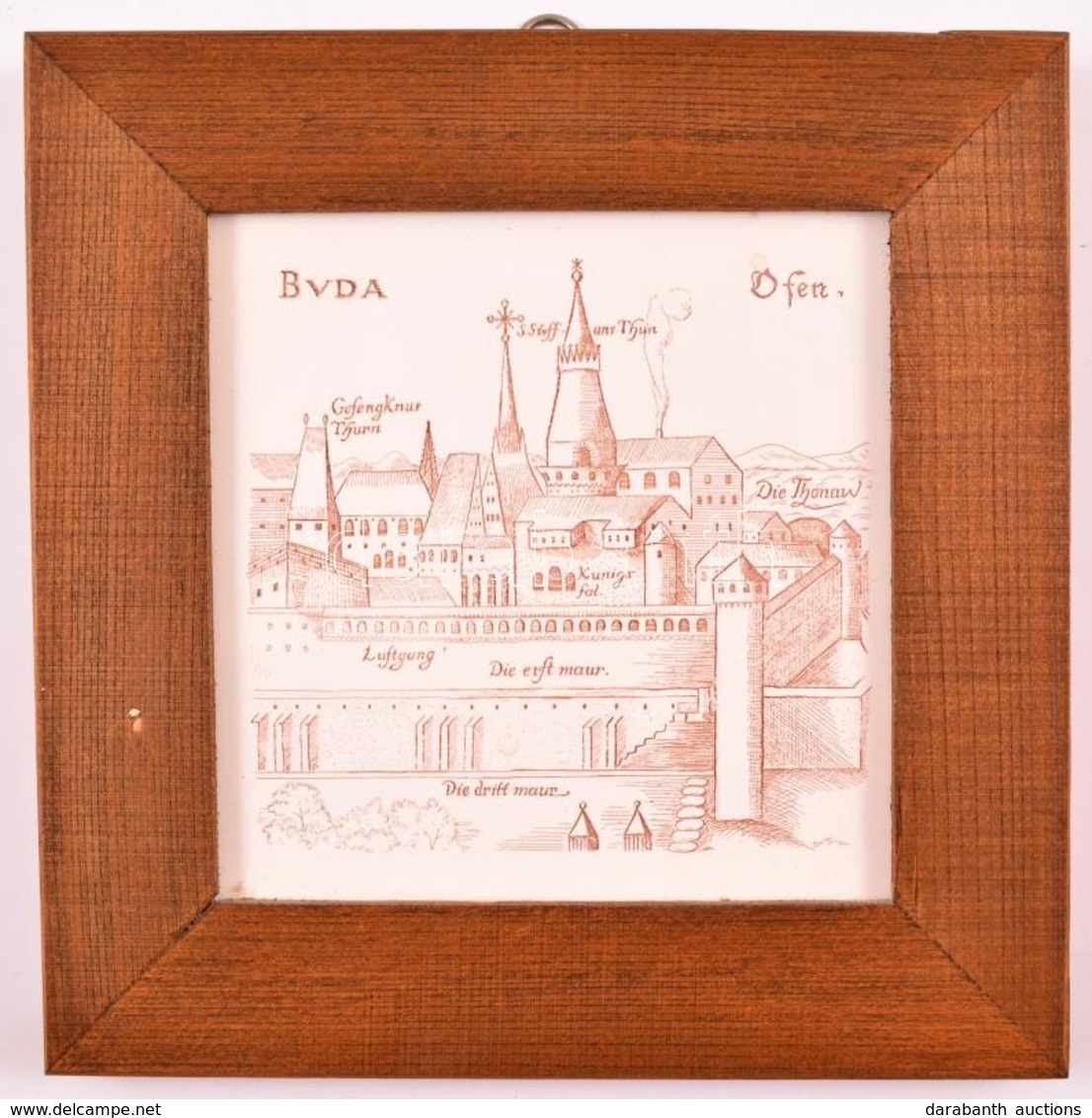 Buda / Ofen Csempe, Fa Keretben, 12×11,5 Cm - Other & Unclassified