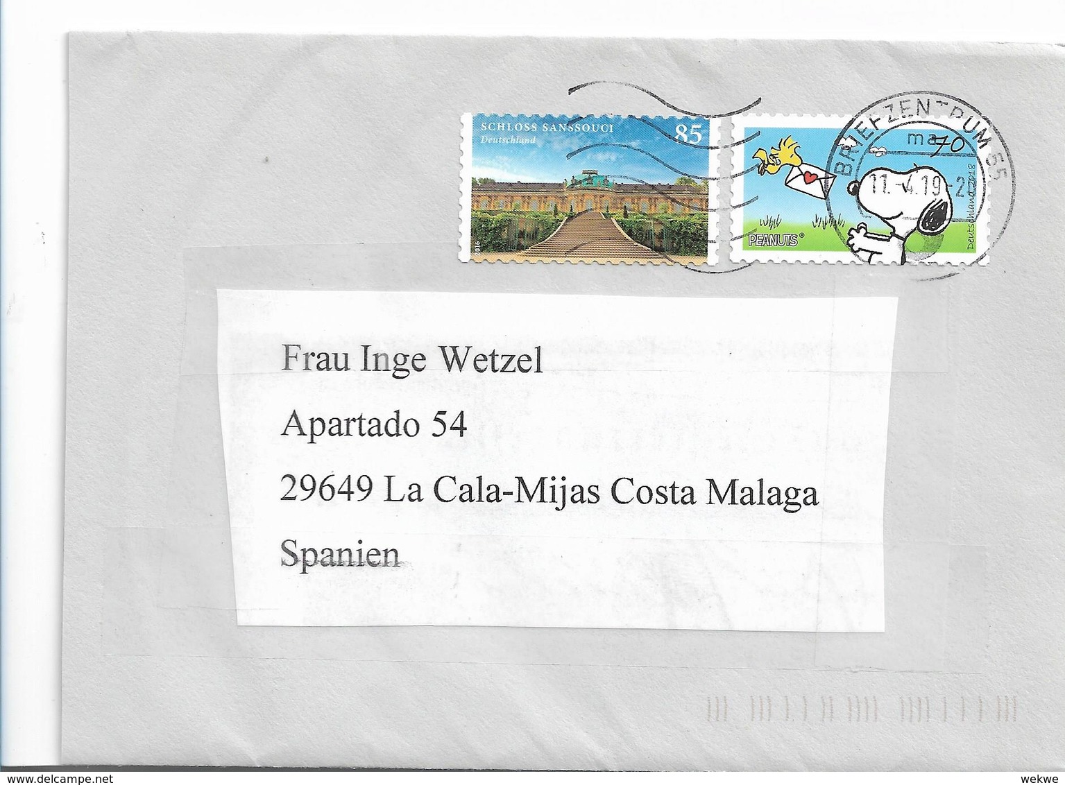 BRD1050 / -  Normaltarif Deutschland - Spanien ( Peanuts + Schloss Sansouci) - Lettres & Documents