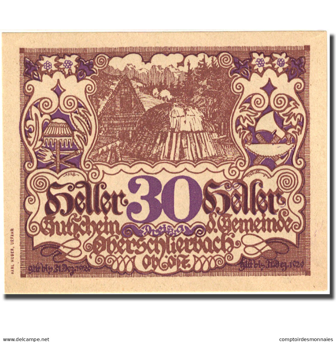 Billet, Autriche, Oberschlierbach, 30 Heller, Village, 1920 SPL Mehl:FS 694 - Autriche