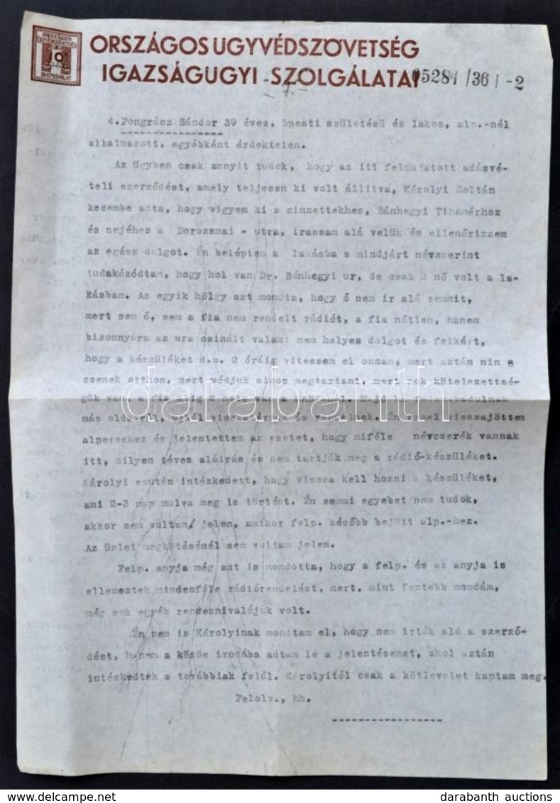 1936 Orsz. Ügyvédszövetség Iratmásolat Klf Szignettákkal - Zonder Classificatie