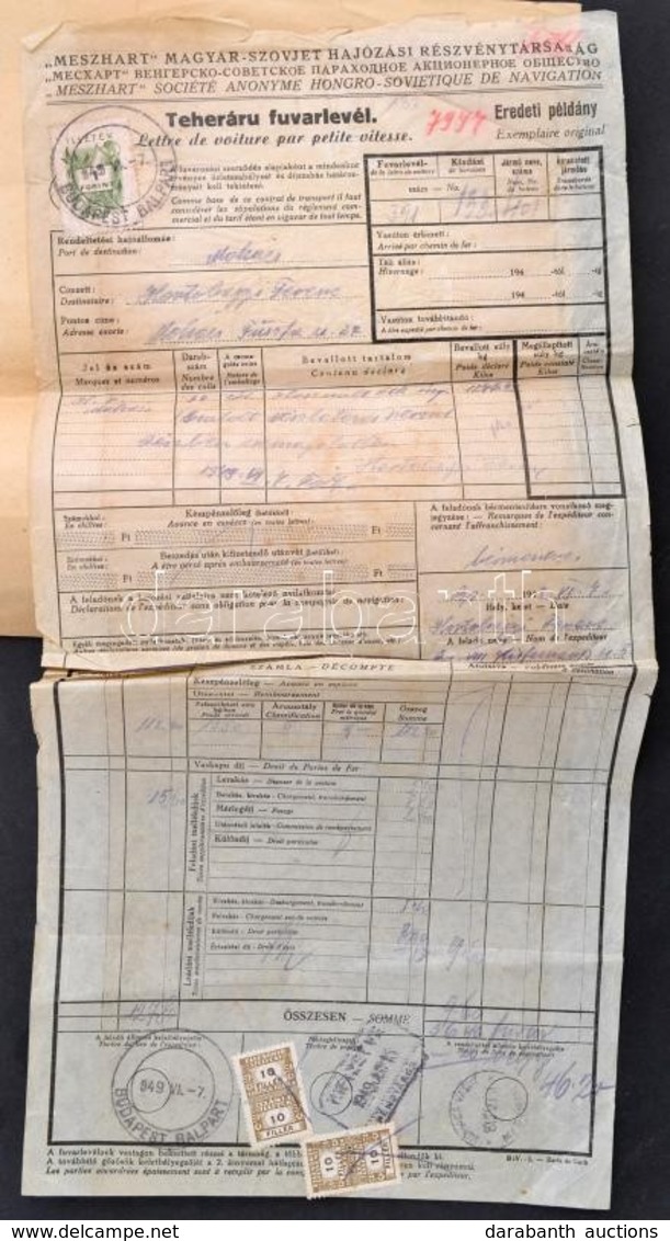 1949 MESZHART árjegyzék, Teheráru Fuvarlevél 1ft Zöld  Okmánybélyeggel + 4x10f Számlailleték Bélyeggel - Zonder Classificatie