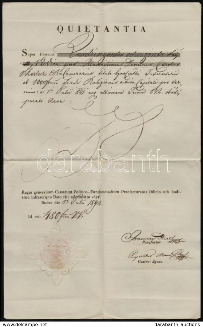 1842 Buda, Királyi Közalapítványi Főtisztségek Hivatala Nyugtatvány, Szárazpecséttel - Unclassified