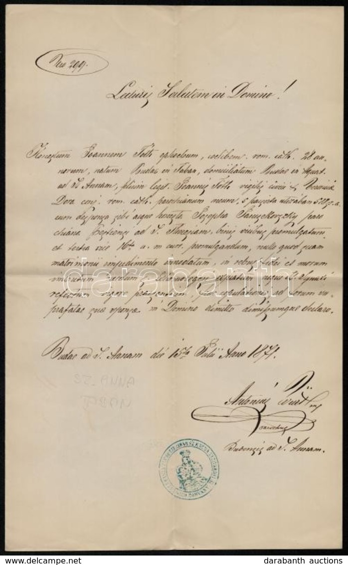 1871 Buda, Szent Anna Templom (Tabán) Latin Nyelvű Levele - Unclassified