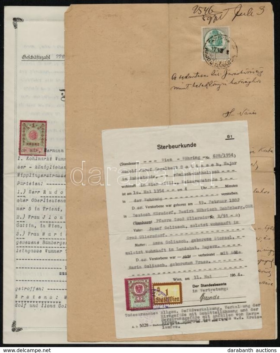 1897-1954 Magyar, Osztrák, Csehszlovák Okmánybélyeges Iratok, Közte Bécs Városi Okmánybélyeg Is - Non Classés