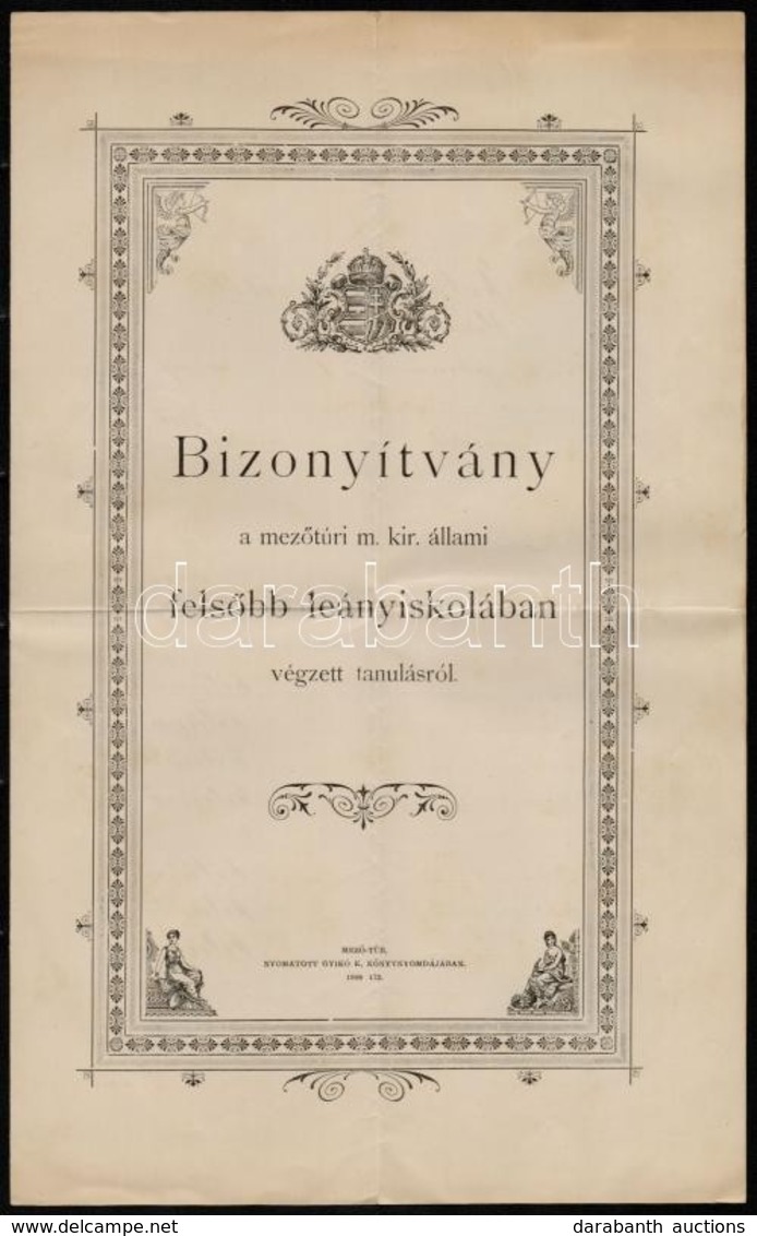 1900 Mezőtúr Leányiskolai Bizonyítvány - Non Classés