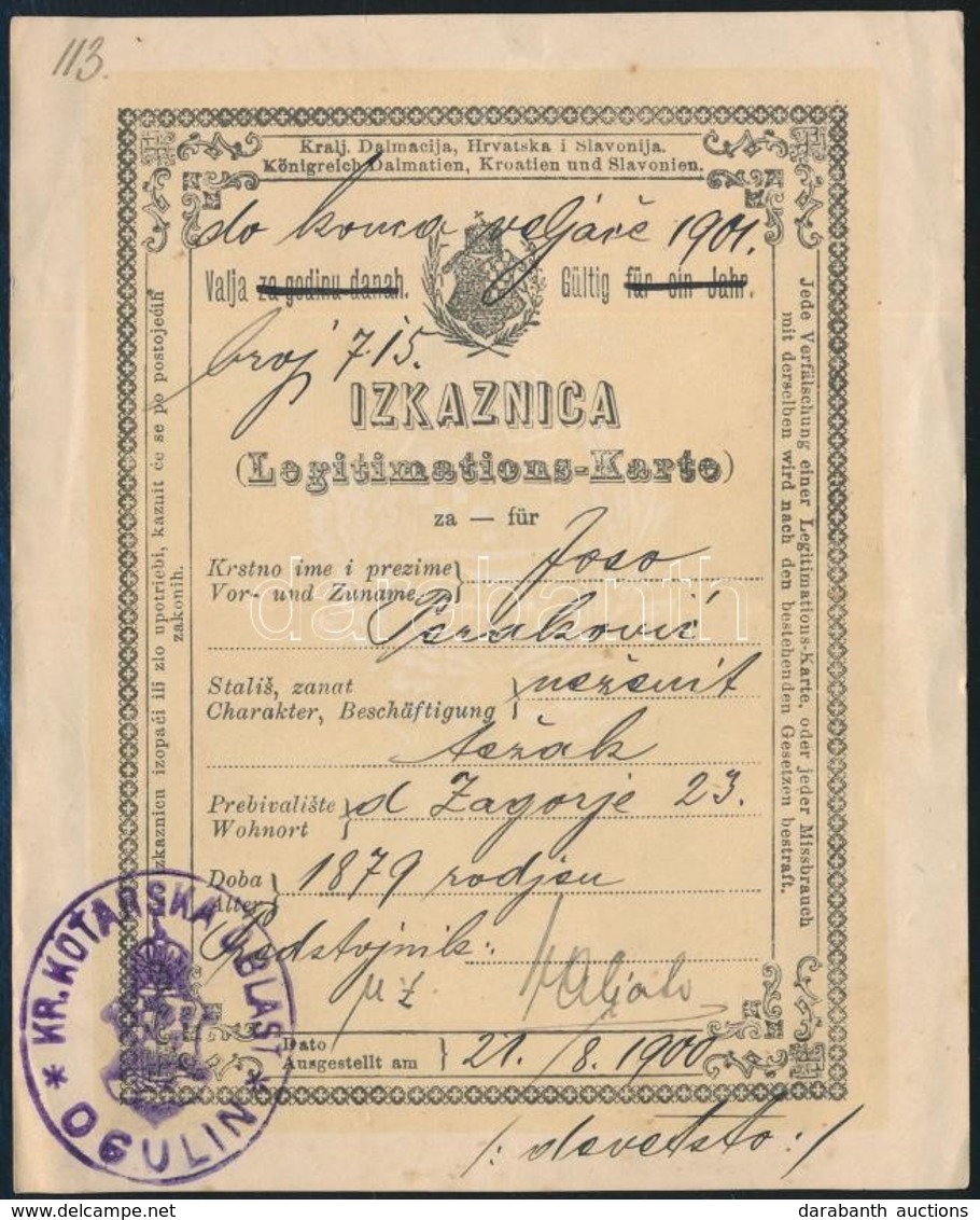 1901 Horvát Igazolvány Ogulin / Croatian Id. - Unclassified