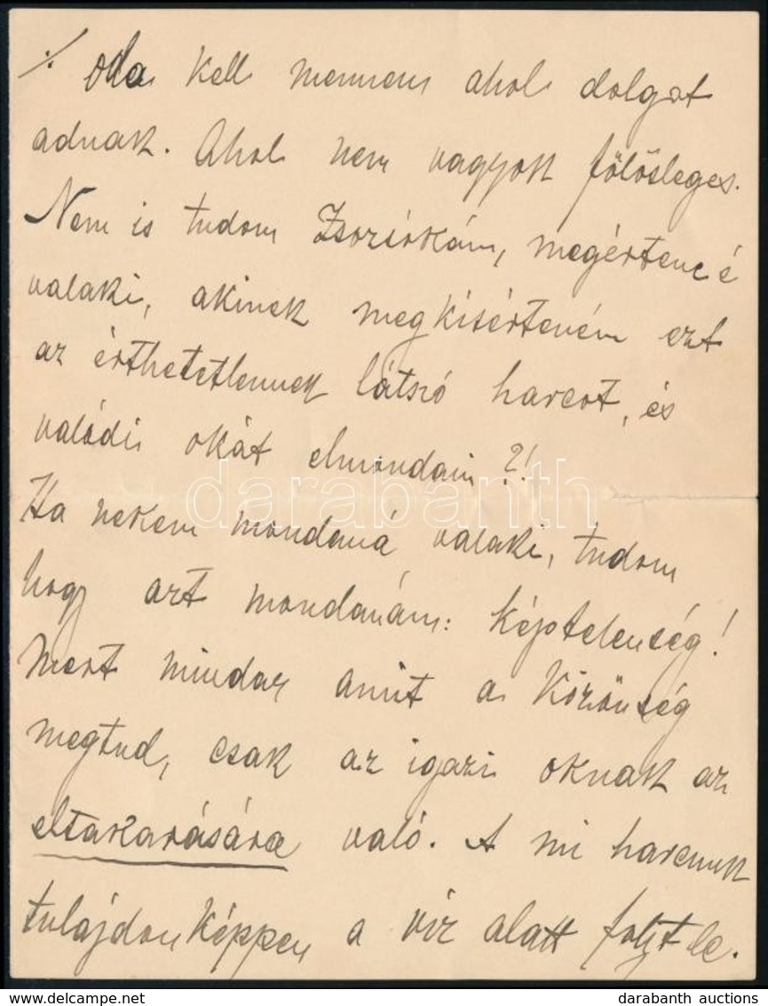 Cca 1900 Jászai Mari (1850-1926) Színésznő Saját Kézzel írt Levéltöredéke 4 Beírt Oldalon. A 'Zsozsónak'. Az érdekes Tar - Unclassified
