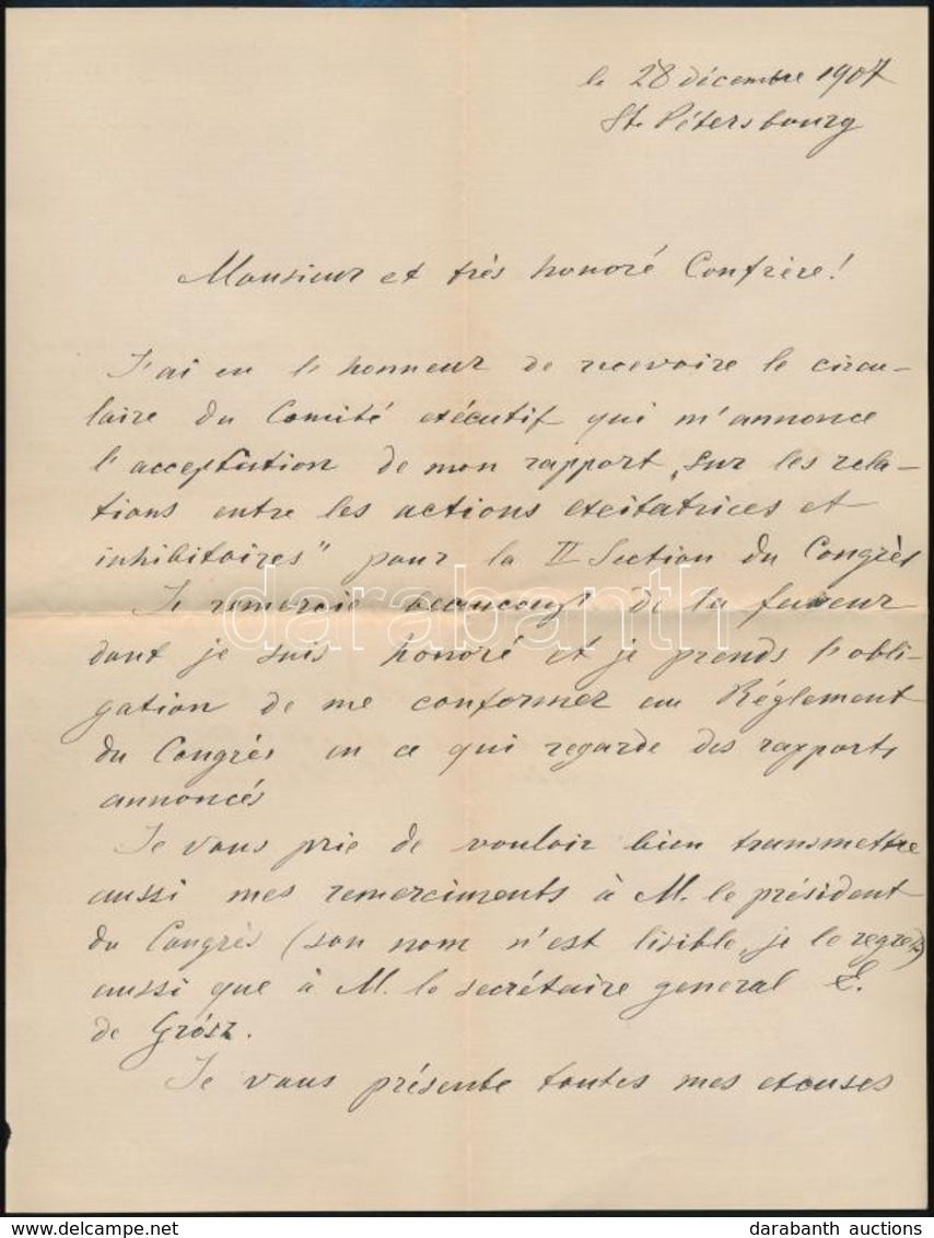 1907 N.E. Wedensky Professzor, Fiziológus Autográf Levele, Borítékkal - Zonder Classificatie