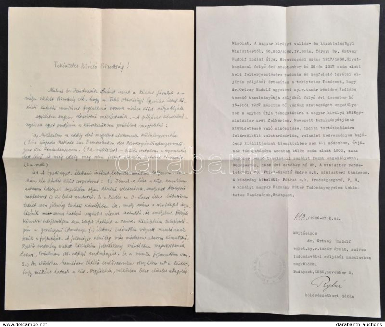 1923-1936 2 Db Okmány: Jendrassik Loránd Orvos-fiziológus Levele Pályázati Bírálóbizottság Részére, Illetve Vallás- és K - Unclassified