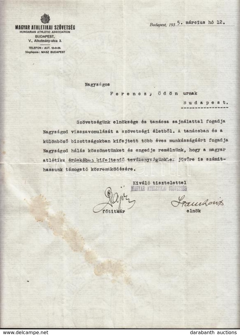 1935-1939 Ferenczy Ödön Atléta Személyéhez Köthető Levelek, újságrészletek, Mezszám - Zonder Classificatie