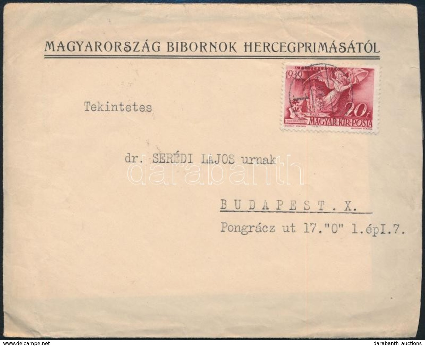 1940 Esztergom, Serédi Jusztinián (1884-1945) Bíboros, Hercegprímás Gépelt Köszönő Levele öcsének, Serédi Lajosnak, Szül - Unclassified