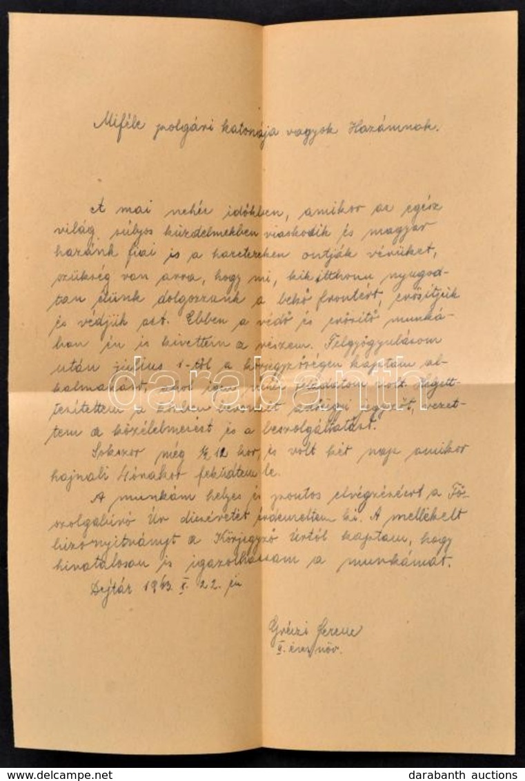 1943 Padányi Frank Antal (1884-1973): Tanítóképzői Igazgatónak írt Levél - Zonder Classificatie