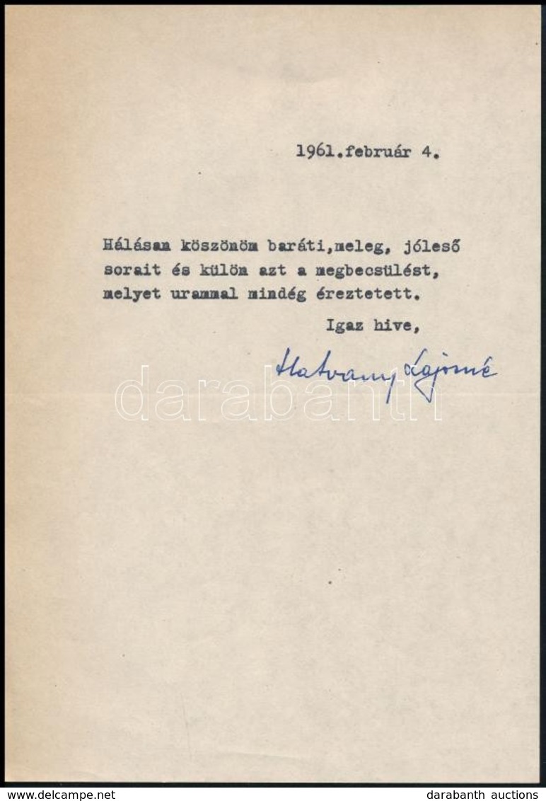 Hatvany Lajosné (1903-1991) Saját Kézzel Aláírt Levele Vas Zoltán 56-os államminiszternek, Melyben Megköszöni Férje Hatv - Non Classés