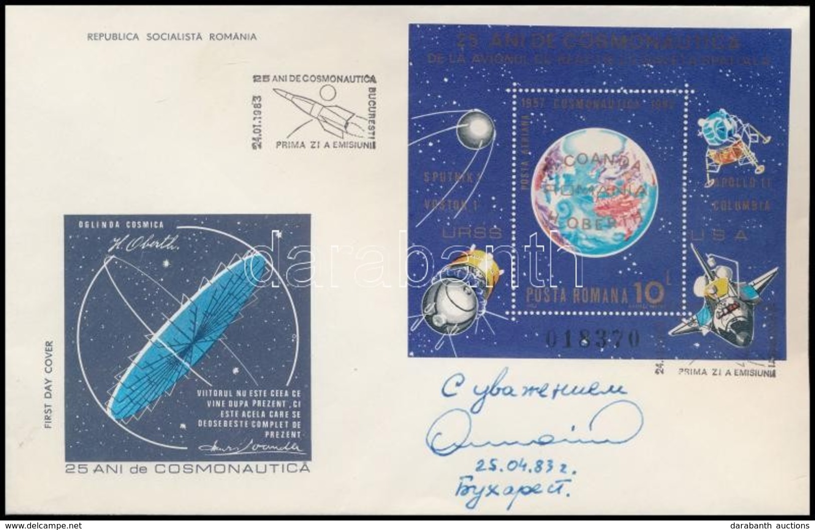 Dumitru Prunariu (1952- ) Román űrhajós Aláírása Emlékborítékon /
Signature Of Dumitru Prunariu (1952- ) Romanian Astron - Autres & Non Classés