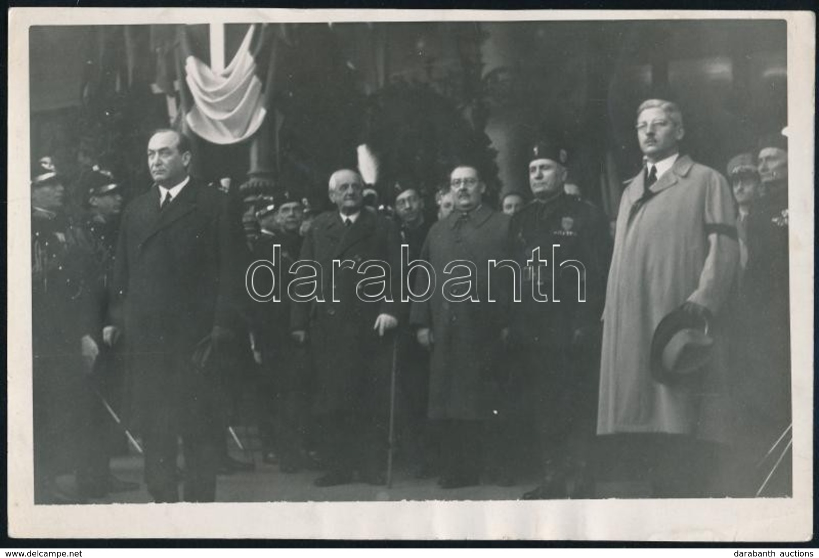 Gömbös Gyula (1886-1936) Miniszterelnök, Mussolini,  Klebelsberg Kuno (1875-1932), Kánya Kálmán (1869-1945), Fotó, 12×18 - Andere & Zonder Classificatie