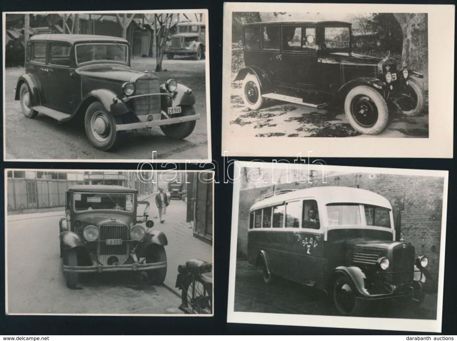 Cca 1930-1940 Régi Autók és Buszok, 4 Db Fotó, Közte Modern Előhívás, 8,5×11,5 Cm - Andere & Zonder Classificatie