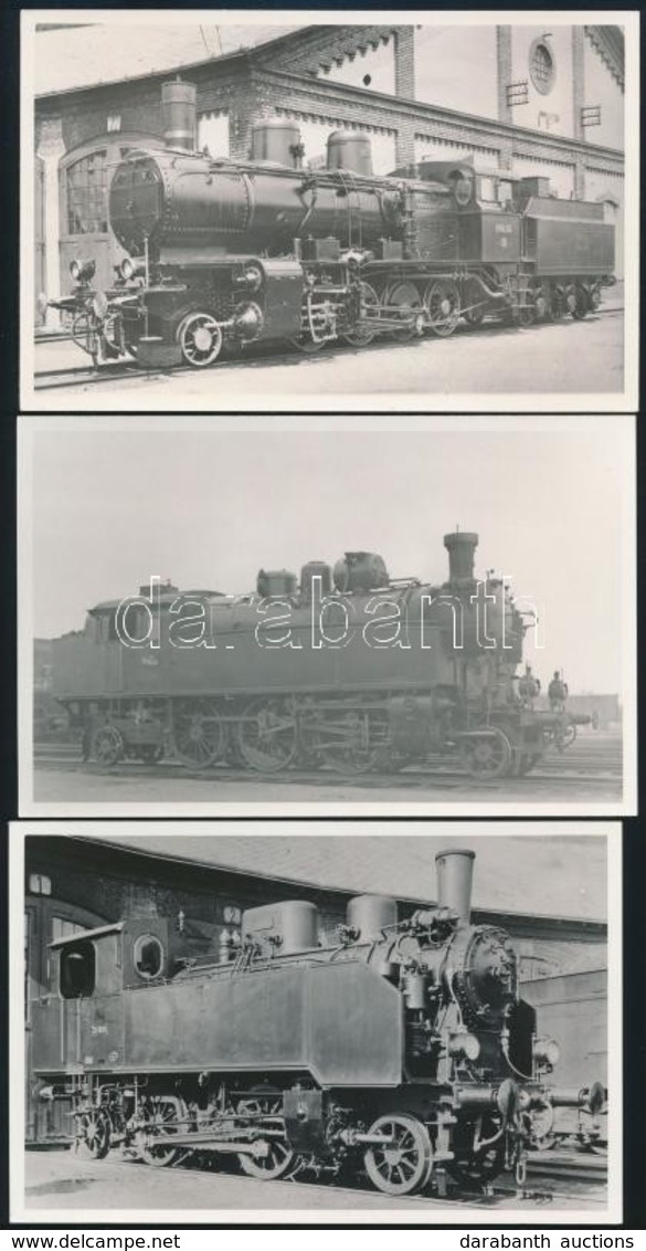 MÁV 342.831,  22-1033 és 140.06 Mozdonyok, 3 Db Modern Előhívás, 9×14 Cm / Locomotives, 3 Modern Copies Of Vintage Photo - Other & Unclassified