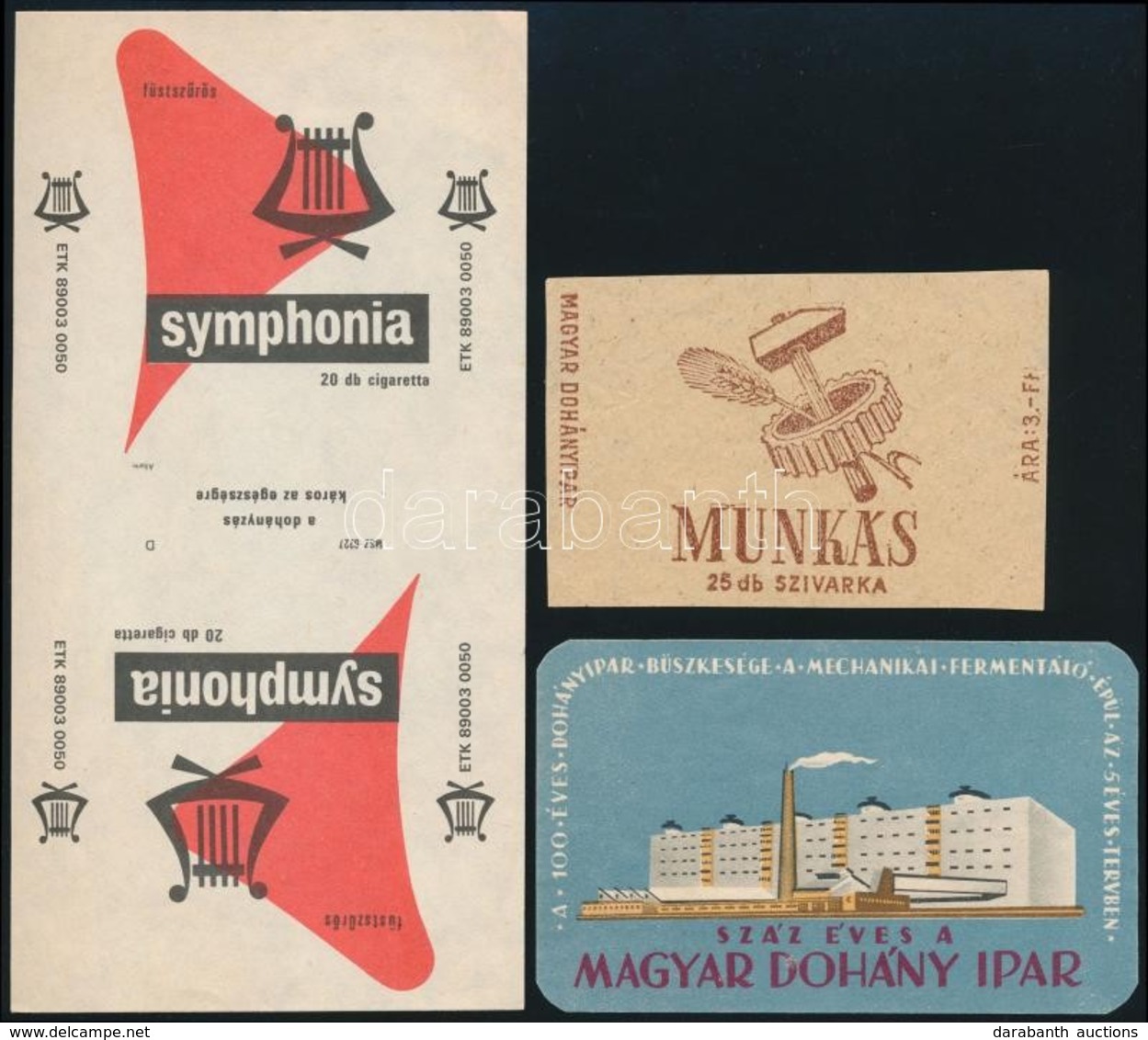 3 Db Szivarkapapír és Cigaretta Csomagolás (Magyar Dohány Ipar, Munkás, Symphonia) - Publicités