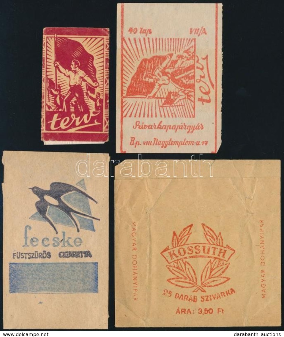 4 Db Szivarkapapír Csomagolás (Fecske, Kossuth, Terv) - Publicités