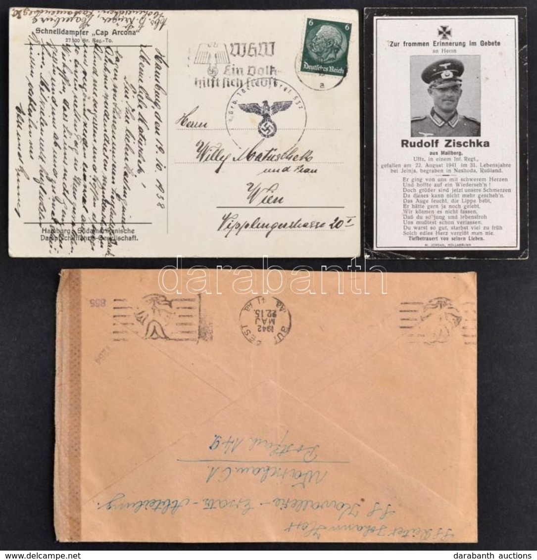 Cca 1941 Kis Vegyes Német Katonai Tétel: Halotti értesítő Lap, Levelezőlap, Levél - Other & Unclassified
