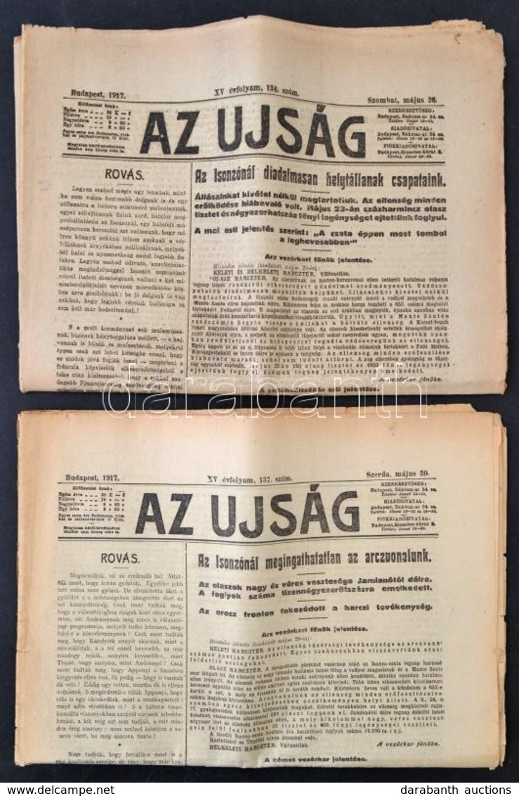 1917 Az újság 2 Száma: 1917. Május 26., 30 Sz. XV. évf. 134., 137. Sz., 12+16 P. Benne A Kor, Az I. Világháború Híreivel - Andere & Zonder Classificatie