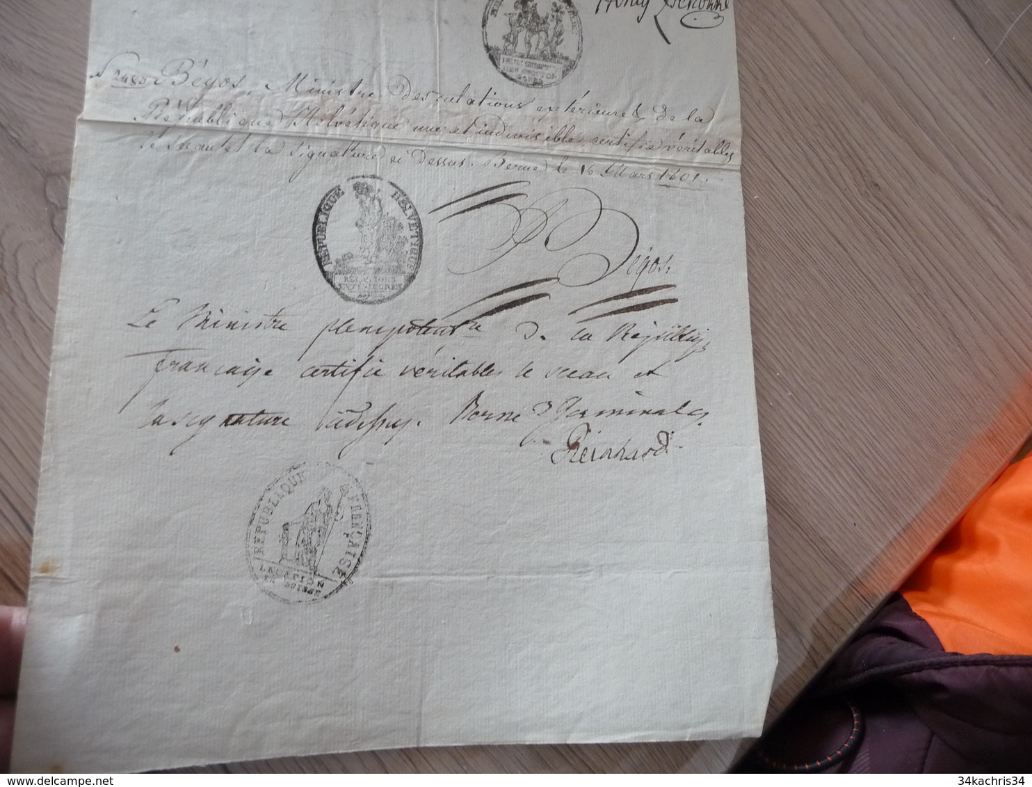 2 Pièces Signées Autographe Reinhard Charles Ministre En Toscane Révolution An V Cachets Sceaux Certifications  Italie - Autres & Non Classés