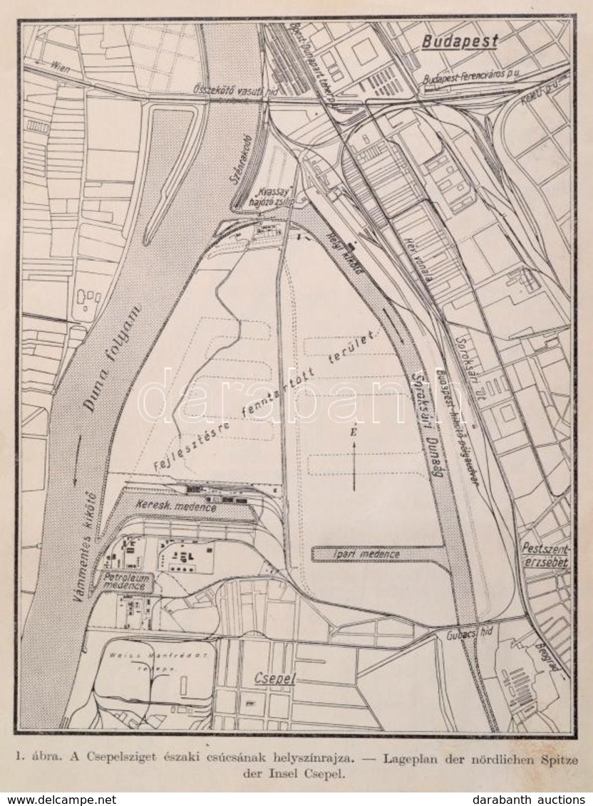 Cca 1910 Csepel és A Csepeli Szabad Kikötő Térképe 35x27 Cm - Andere & Zonder Classificatie