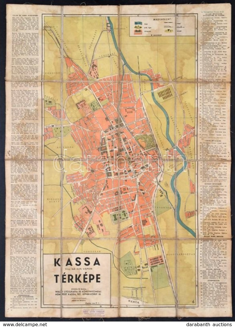 Cca 1939-1940 Kassa Tjh. Sz. Kir. Város Térképe, Utcajegyzékkel, Kiadja WIKO Litografiai és Könyvnyomdai Műintézet, 63x4 - Other & Unclassified