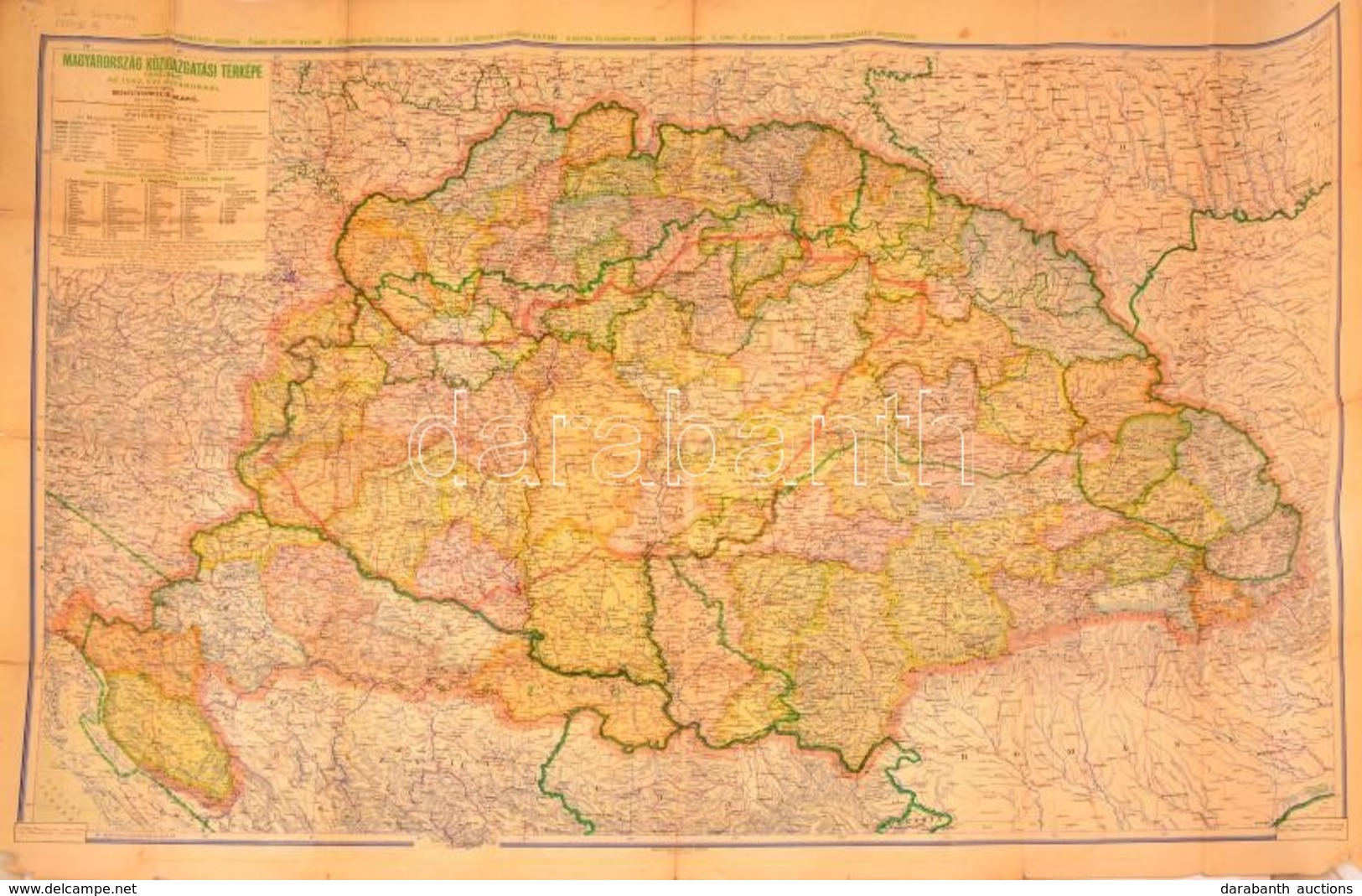1942 Magyarország Közigazgatási Térképe 1918-ban Az 1942-es Határokkal. Tevr: Kogutowicz Manó 120x80 Cm Kis Szakadásokka - Andere & Zonder Classificatie