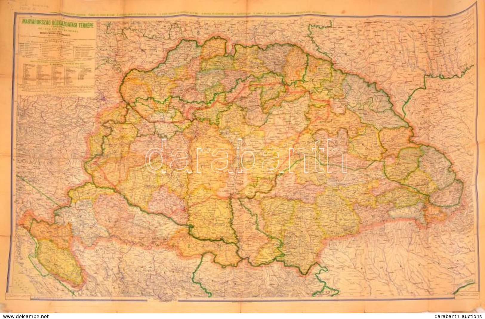 1942 Magyarország Közigazgatási Térképe 1918-ban Az 1942-es Határokkal. Tevr: Kogutowicz Manó 120x80 Cm Kis Szakadásokka - Other & Unclassified