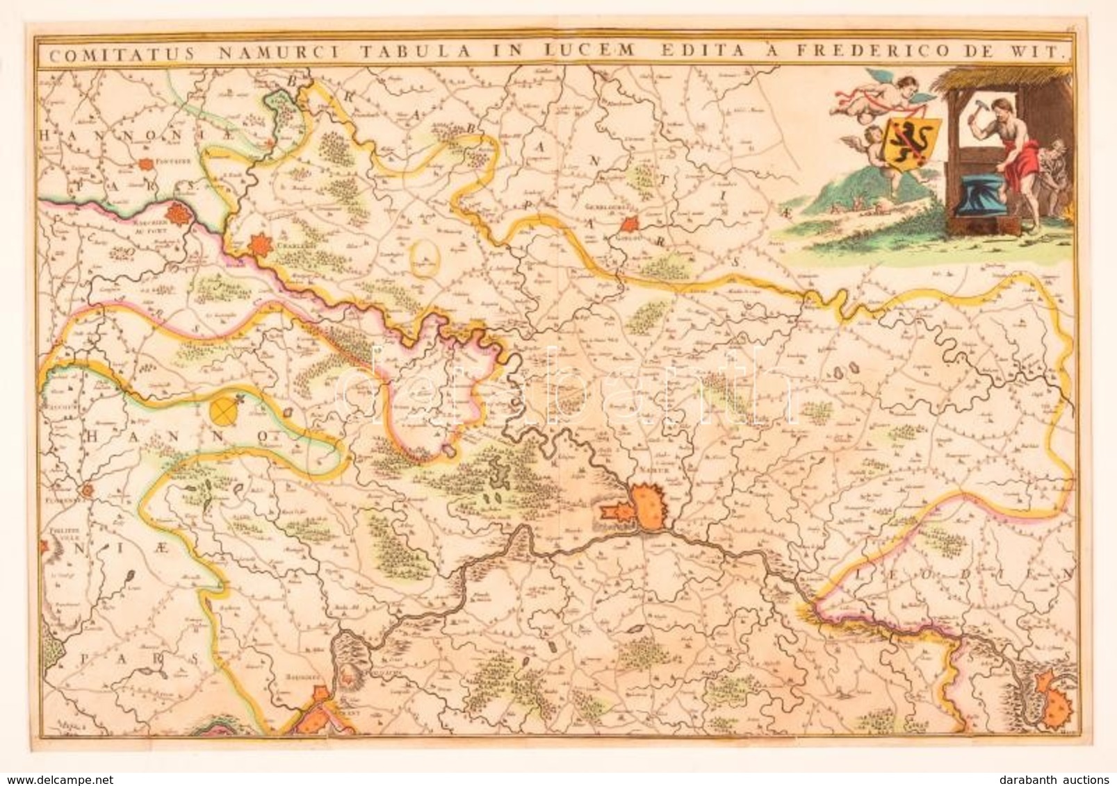 1680 Frederick De Wit (1629/1630-1706): Comitatus Namurci Tabula In Lucem, Namur Megye Térképe. Kézzel Színezett Rézmets - Andere & Zonder Classificatie