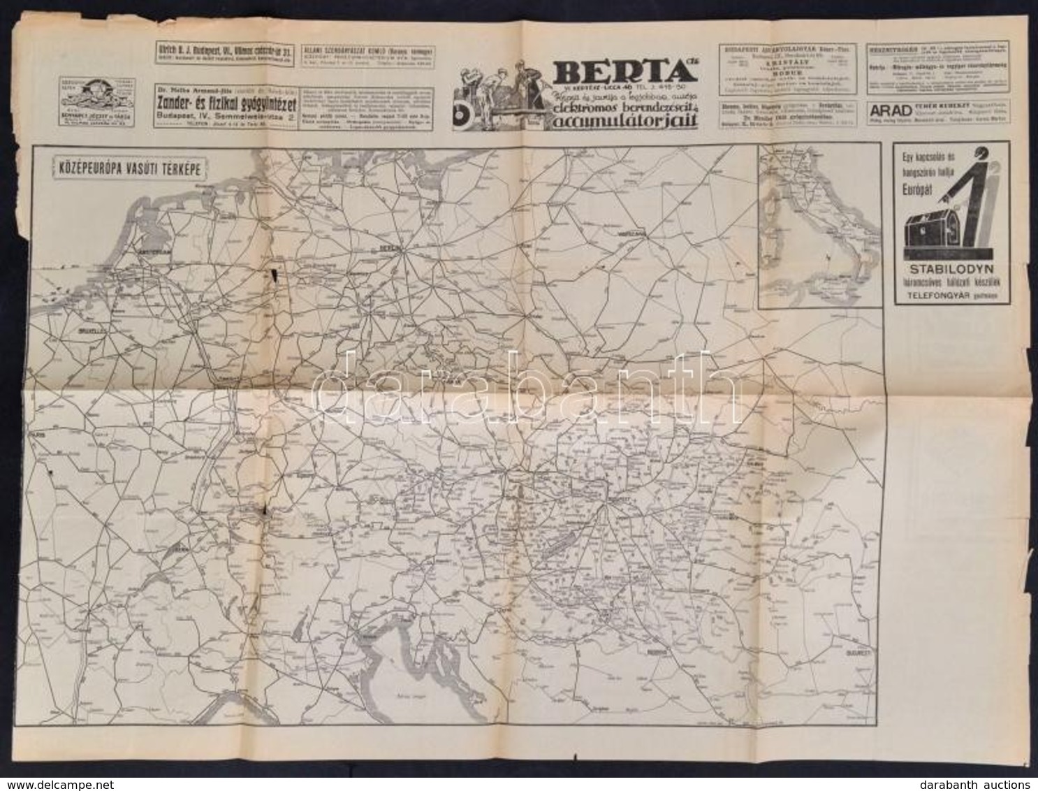 Magyarország és Közép-Európa Vasuti Térképe, Bp. Posner Károly Lajos és Fia, Foltos, Kissé Szakadozott, 52x69 Cm./ Cca 1 - Andere & Zonder Classificatie