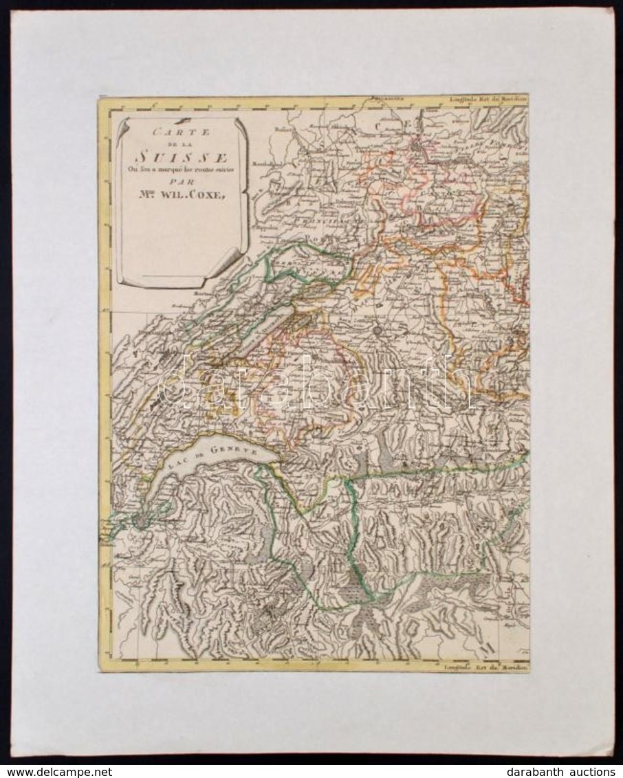 Coxe, William, (1747-1828): Svájc Nyugati Felének Térképe.  Carte De La Suisse, Ou Lon A Marqué Les Routes Suivies. Szín - Andere & Zonder Classificatie