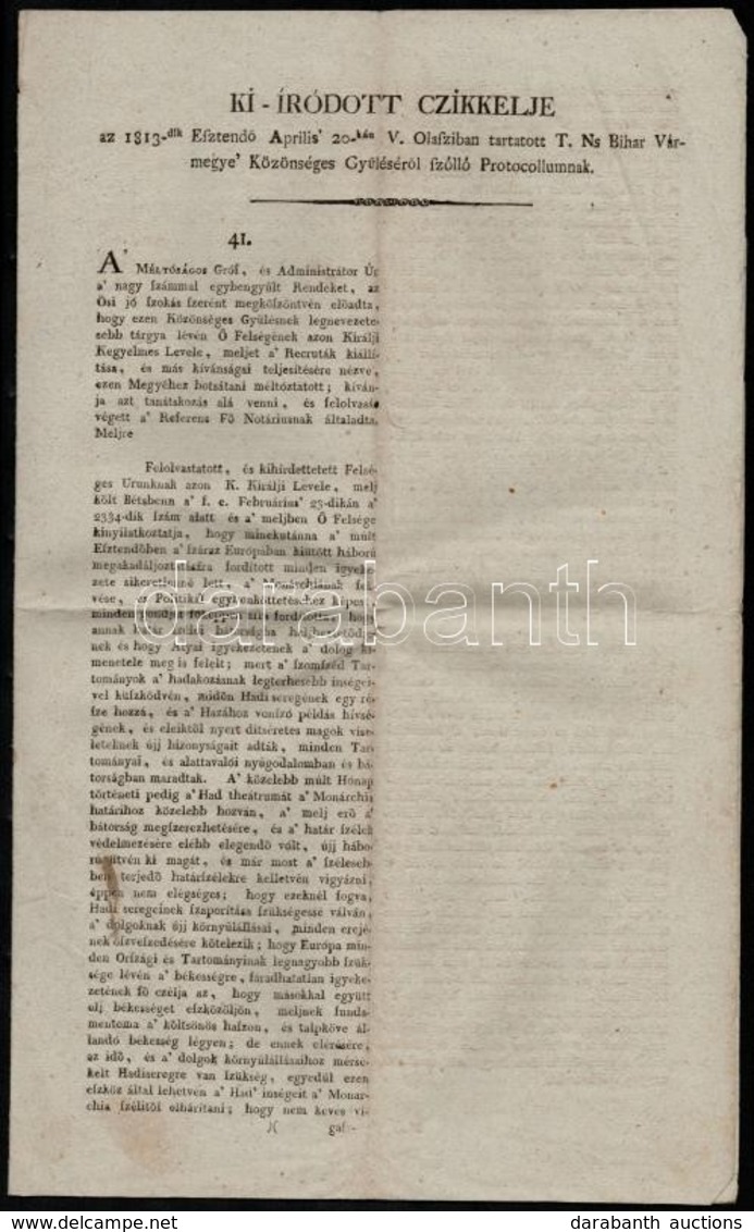 1813 Bihar Vérmegye Gyűléséről íródott Jegyzőkönyv - Zonder Classificatie