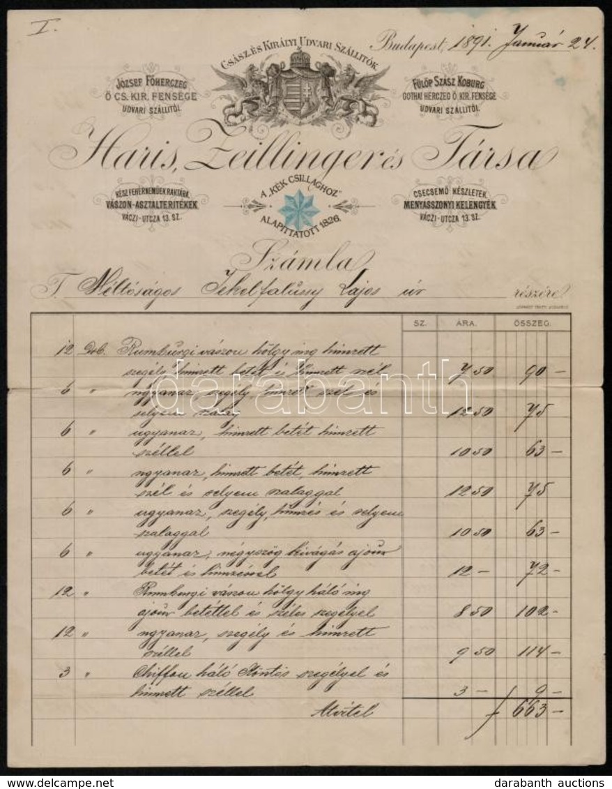 1892 Haris, Zwillinger és Társa Díszes Fejléces Számla - Zonder Classificatie