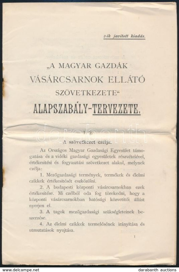 Cca 1896 A Magyar Gazdák Vásárcsarnok Ellátó Szövetkezete Alapszabály Tervezet 20p. - Zonder Classificatie